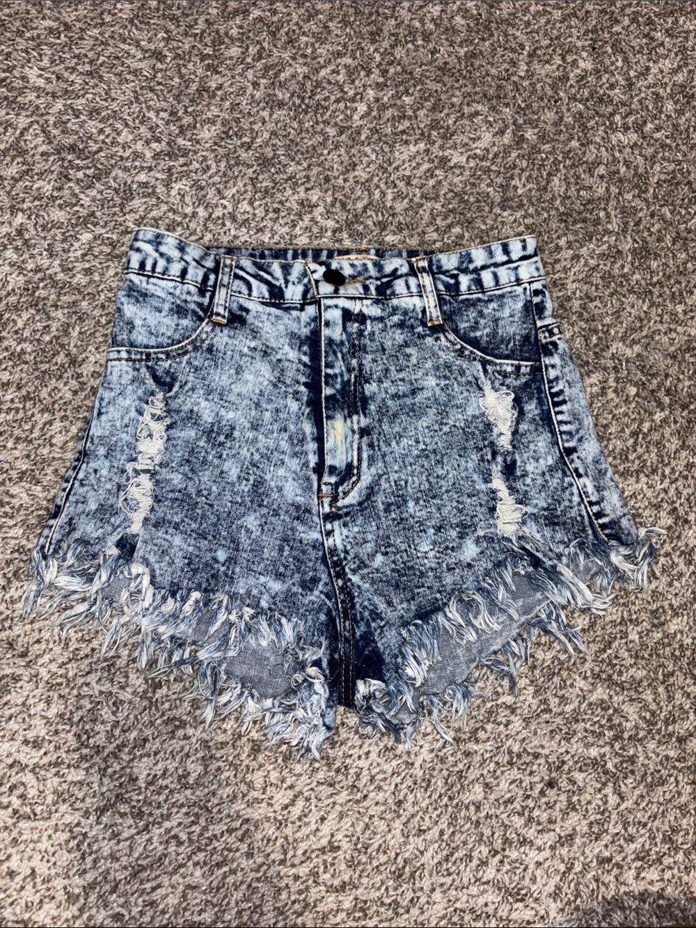 36 Point 5 High-Waist Distressed Acid Wash Denim Shorts - Blue